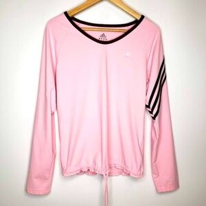 Adidas Stretchy Scoop Neck Stripe Sleeve Tied Hem Top L